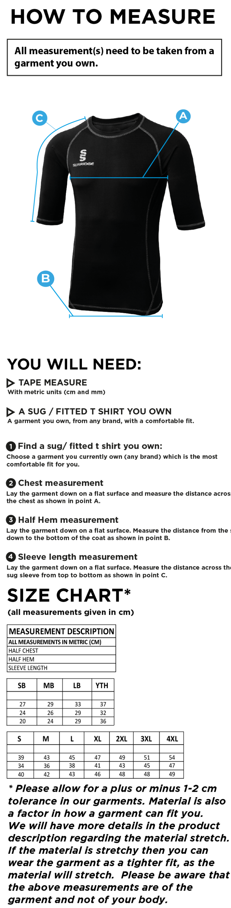 Moldgreen Rugby Club Premier Short Sleeve Sug - Size Guide