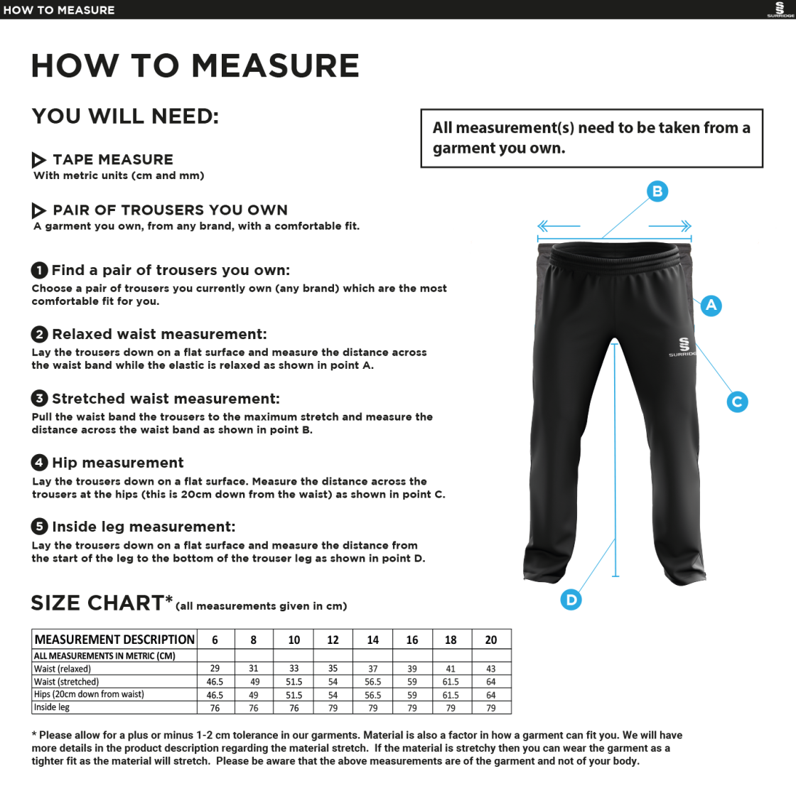 Moldgreen Rugby Club Poplin Track Pant - Size Guide