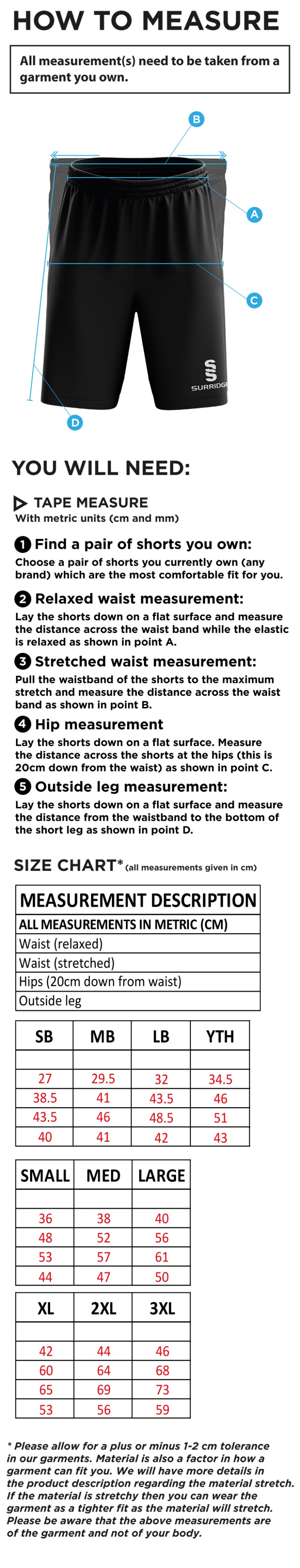 Moldgreen Rugby Club Blade Shorts - Size Guide