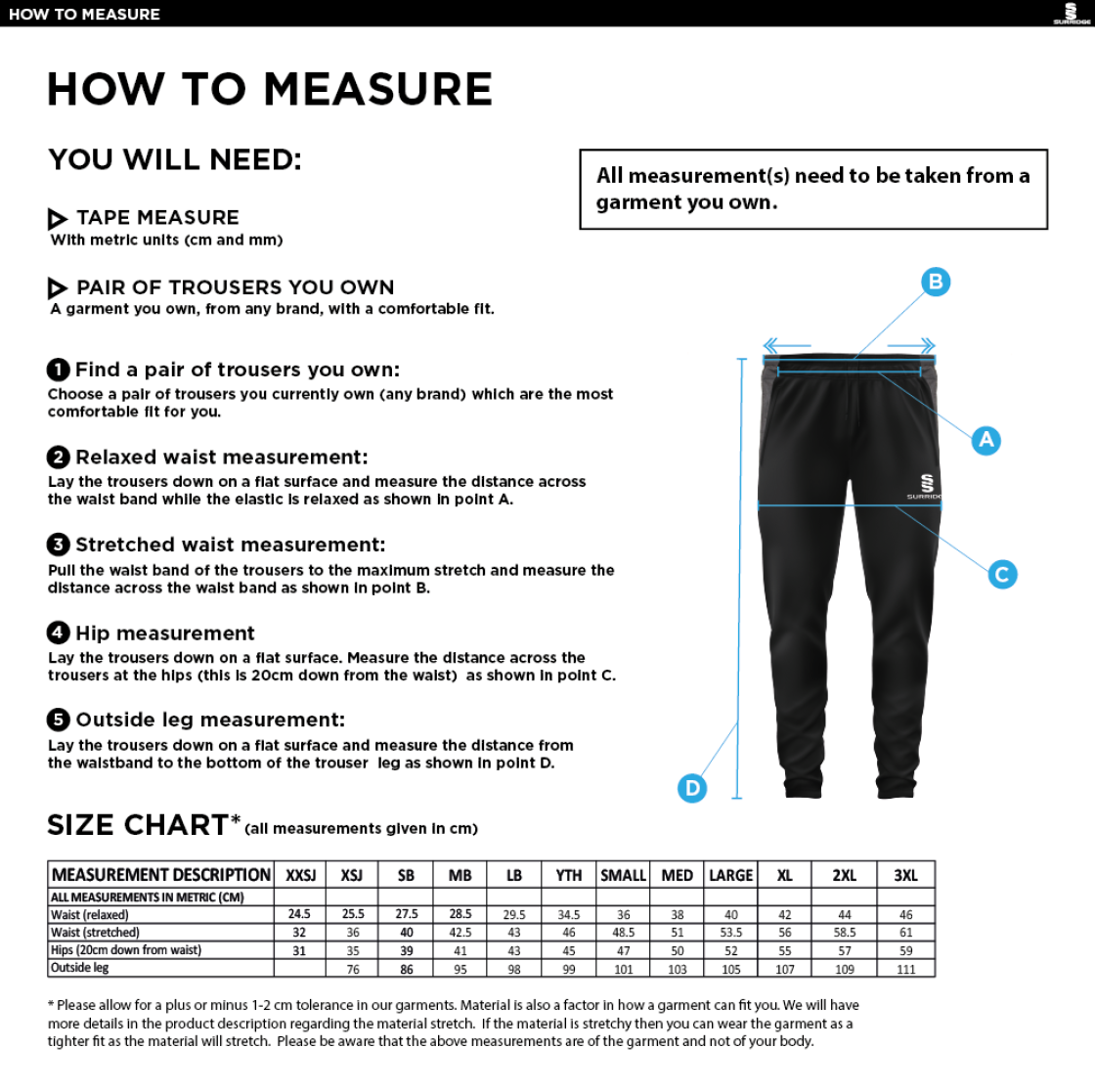 Moldgreen Rugby Club Tek Slim Pant - Size Guide