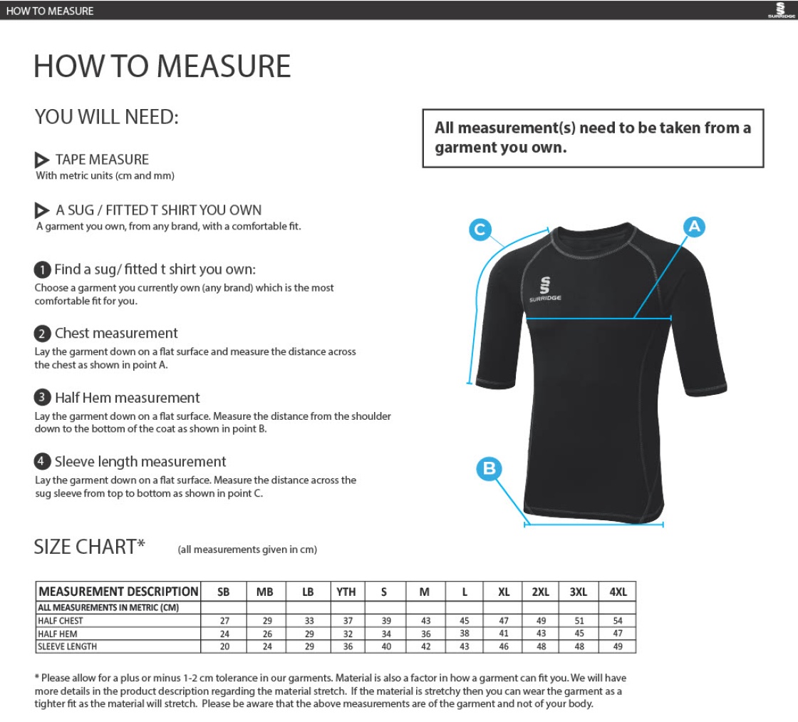 Moldgreen Rugby Club Premier Short Sleeve Sug - Size Guide