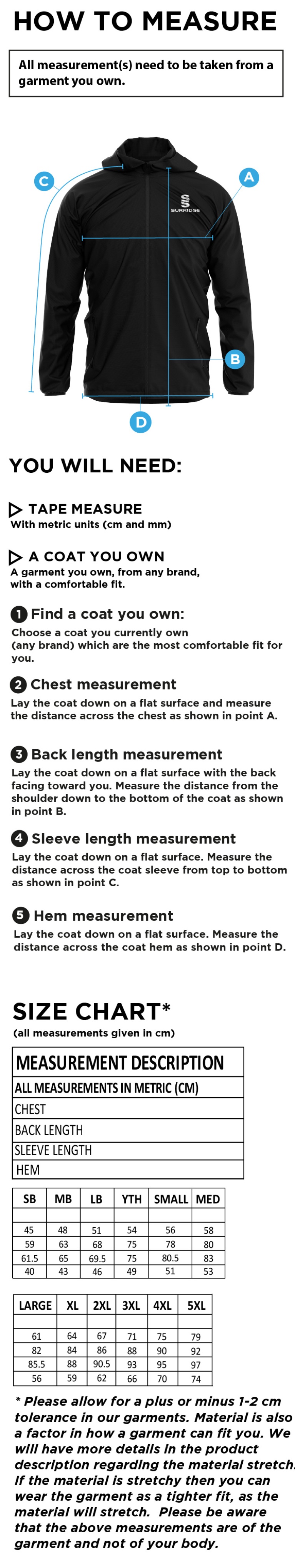 Moldgreen Rugby Club dual jacket - Size Guide