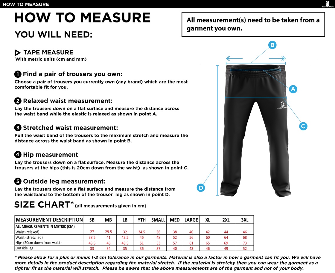 Moldgreen Rugby Club Ripstop Track Pant - Size Guide