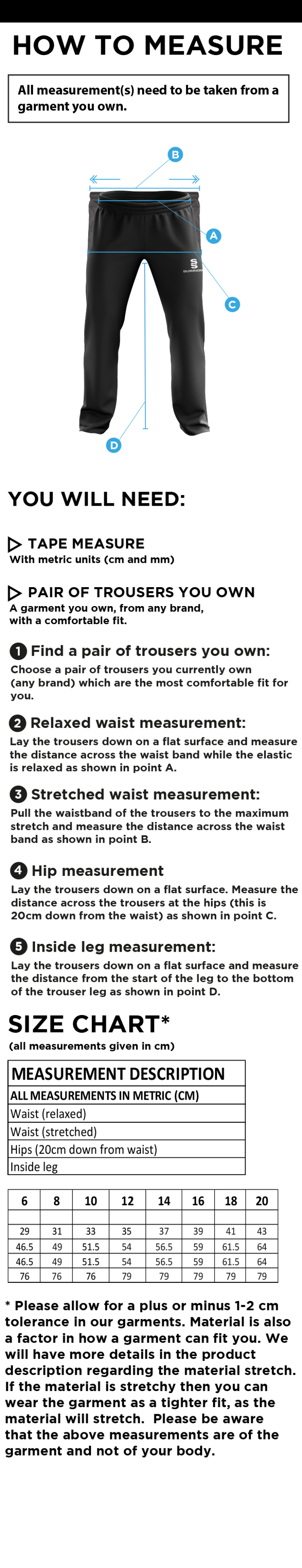 Moldgreen Rugby Club Poplin Track Pant - Size Guide