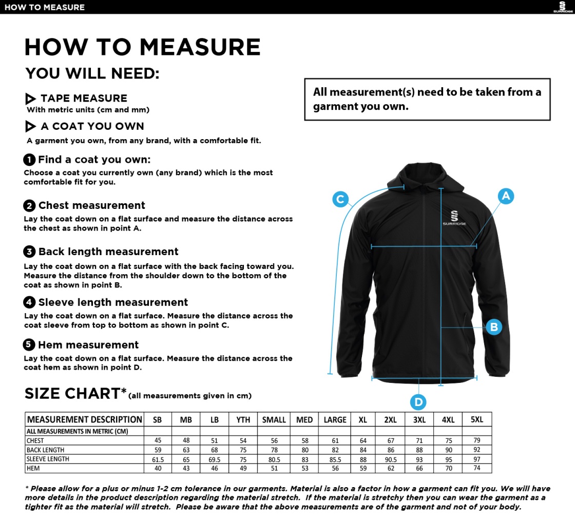 Moldgreen Rugby Club dual jacket - Size Guide