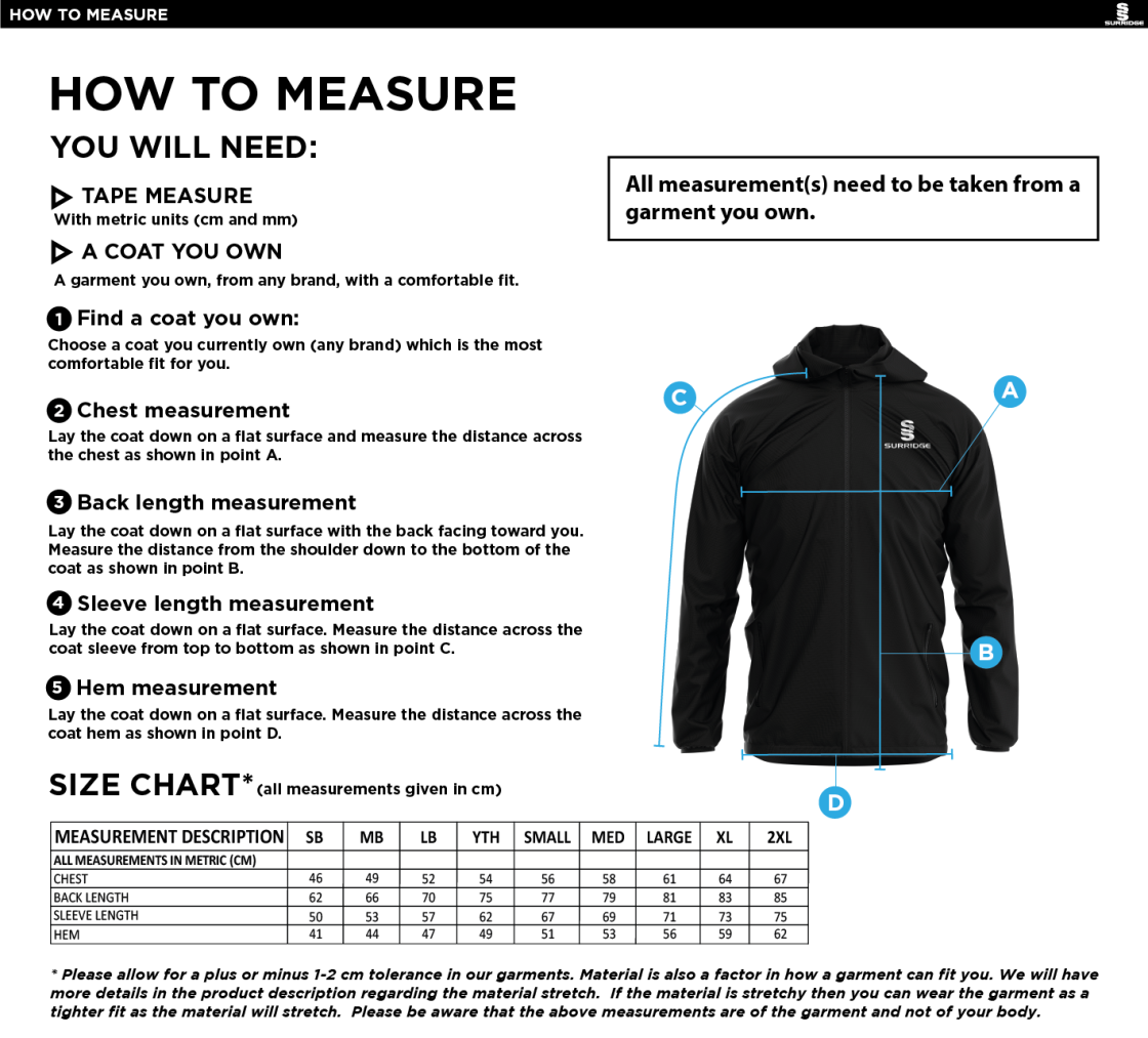 Moldgreen Rugby Club dual jacket - Size Guide